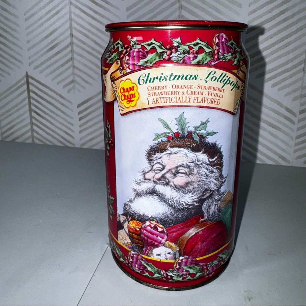 Vintage CHUPA CHUPS Christmas Santa Tin Can‎ Ice Cream Lollipops Empty